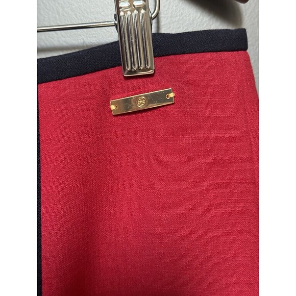 Tory Burch Auburn Azalea Size 12 Pencil Skirt Red Black Trim Accent Wool Blend - Picture 4 of 9